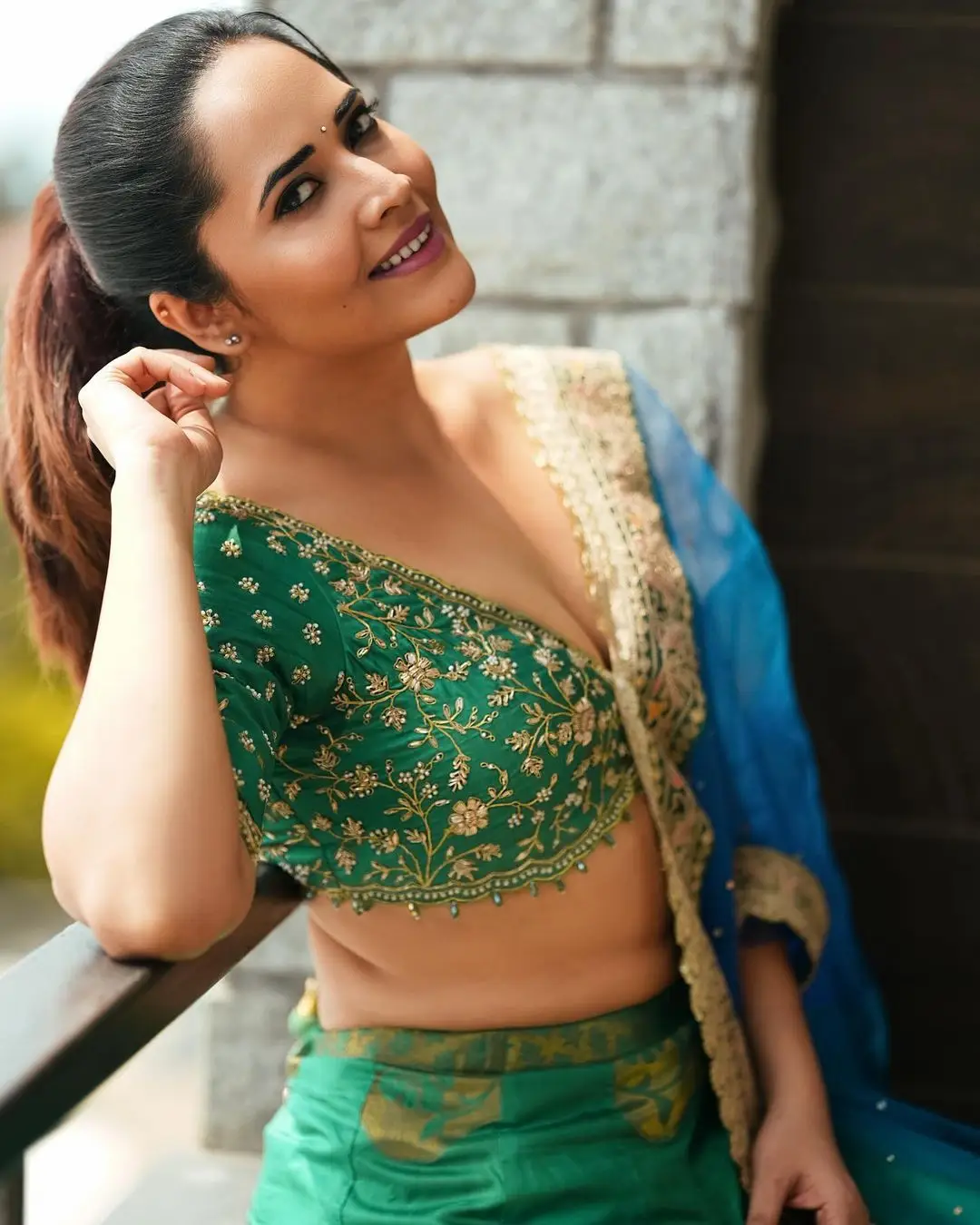 Maa TV Anchor Anasuya Bharadwaj in Green Lehenga Choli